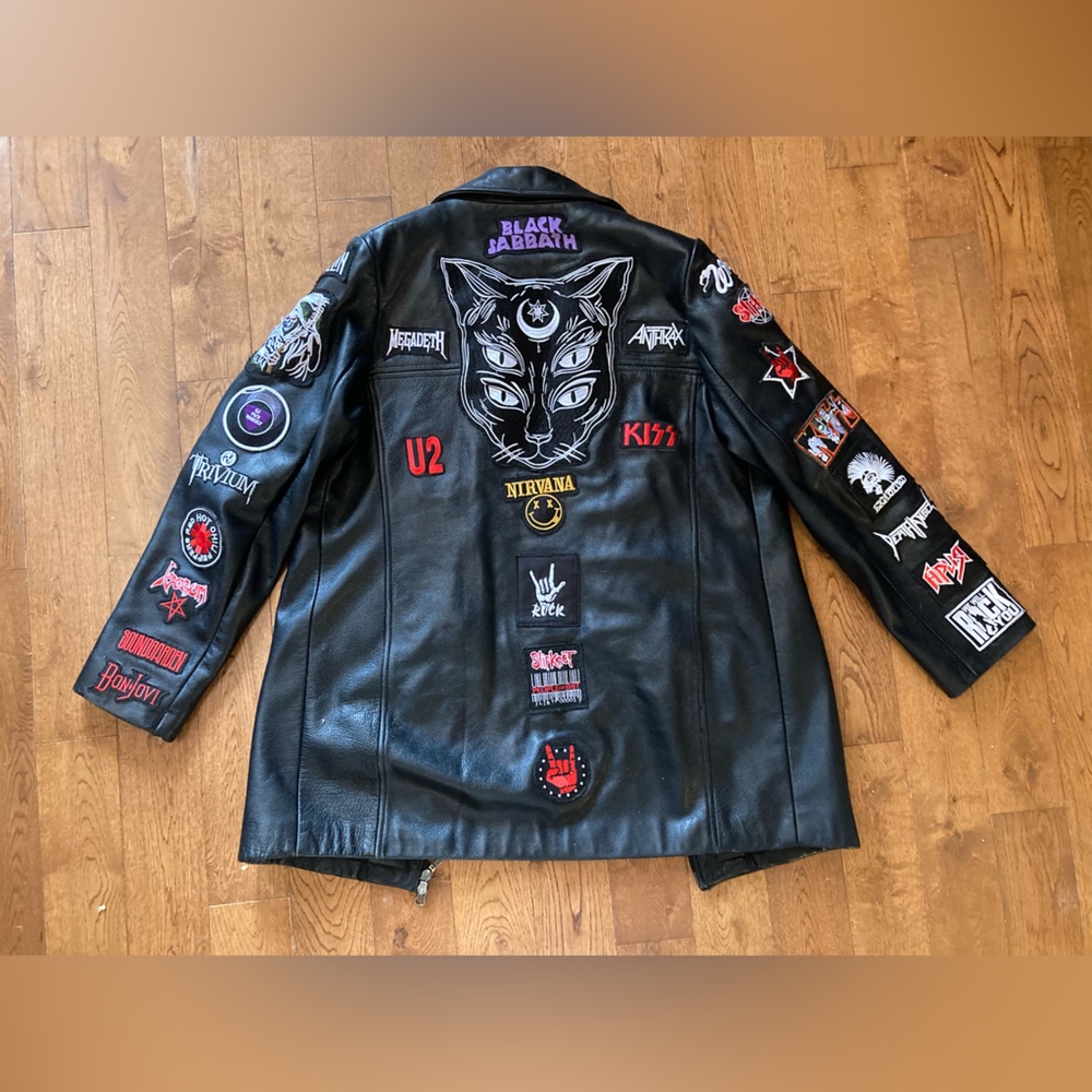 Danier Black Leather Jacket with Band Logos - Picture 8 of 8